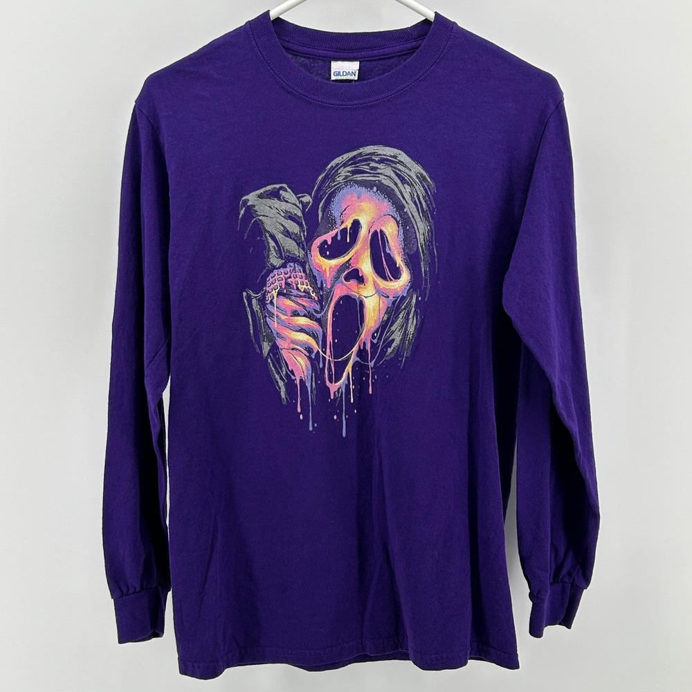 Purple Scream Ghostface Melting Graphic Long Sleeve T-Shirt Small Horror Slasher